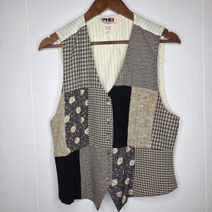 Paul Harris Design Womens Vintage Floral Patchwork Vest Size L Boho Cottage Core